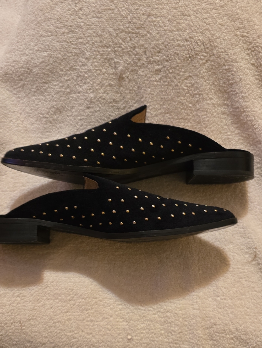 Shellys London Black Velvet Gold Studded Pointed Toe Mules 8.5 - Picture 7 of 13